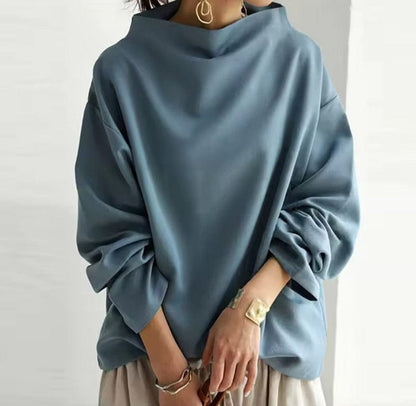 Comfortable Oversized Sweater for Women with High Neck Long Sleeve Relaxed Batwing Knit Style