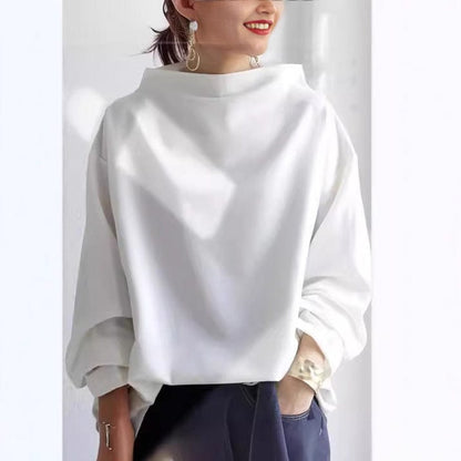 Comfortable Oversized Sweater for Women with High Neck Long Sleeve Relaxed Batwing Knit Style
