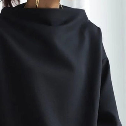 Comfortable Oversized Sweater for Women with High Neck Long Sleeve Relaxed Batwing Knit Style