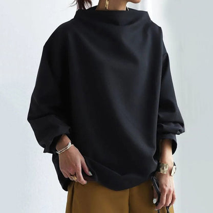 Comfortable Oversized Sweater for Women with High Neck Long Sleeve Relaxed Batwing Knit Style