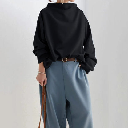 Comfortable Oversized Sweater for Women with High Neck Long Sleeve Relaxed Batwing Knit Style