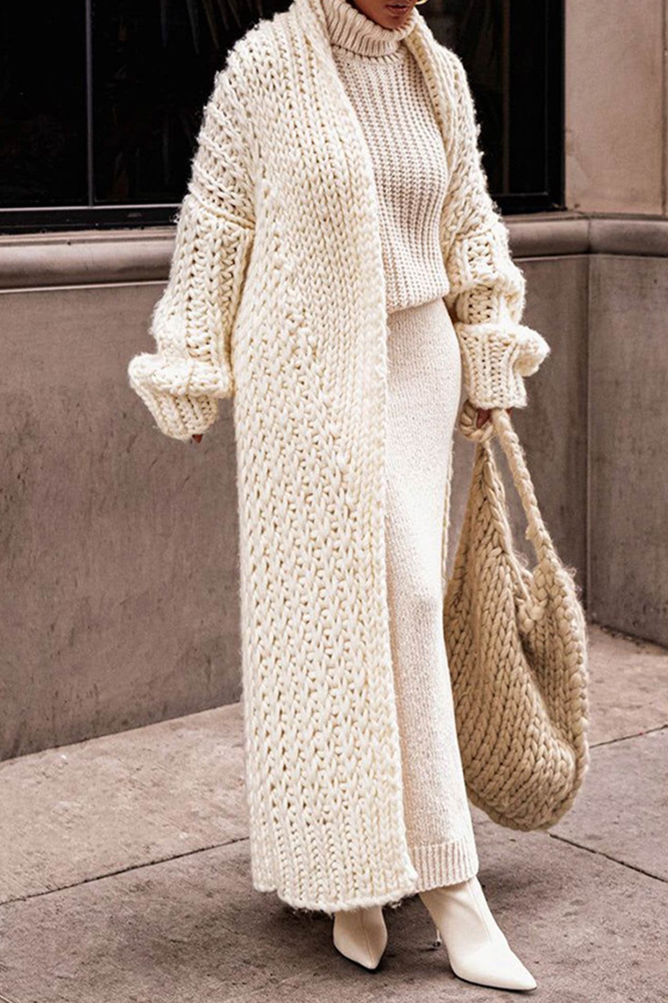 Effortless Cardigan Sweater for Women with Chunky Knit Longline Open-Front Style