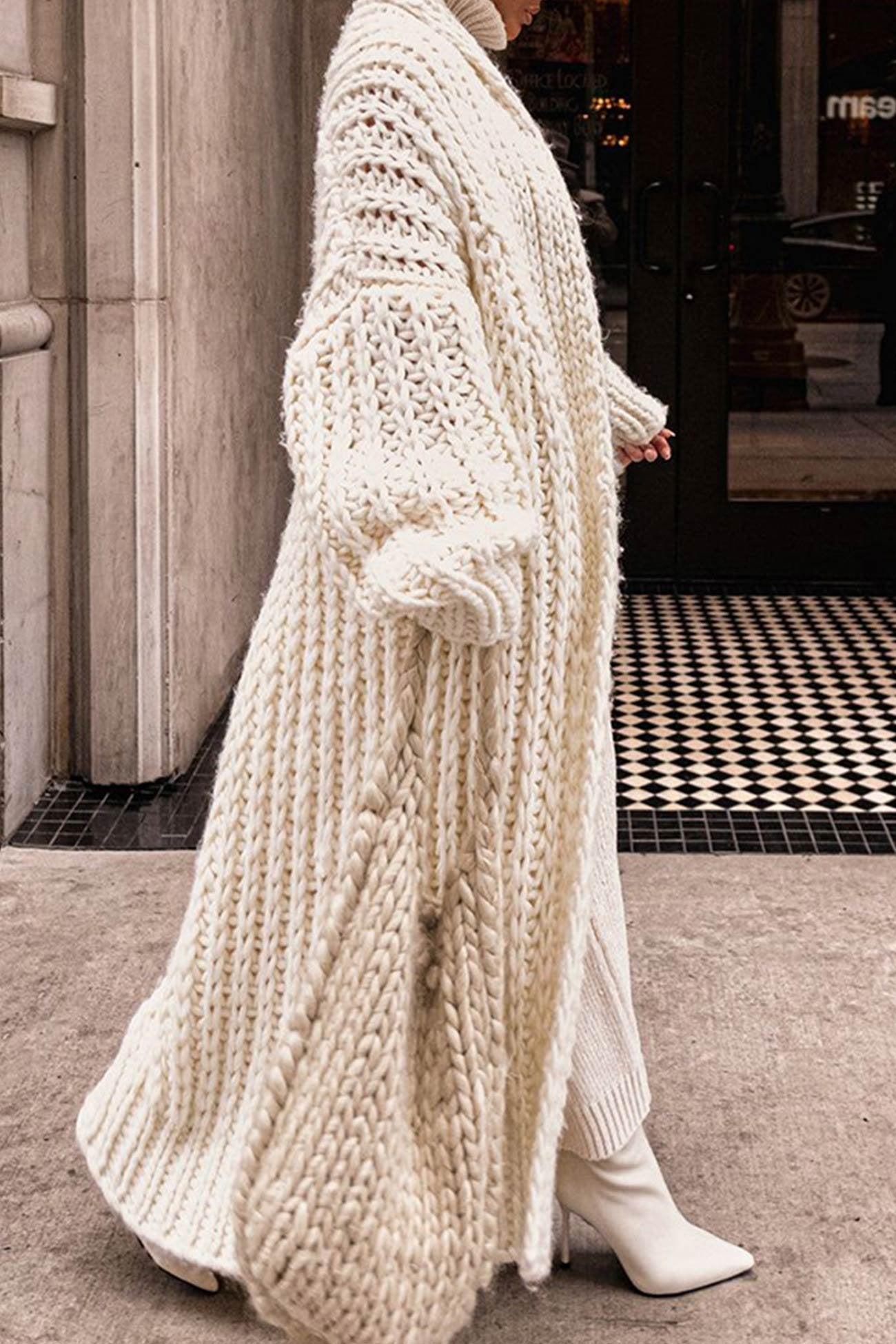 Effortless Cardigan Sweater for Women with Chunky Knit Longline Open-Front Style