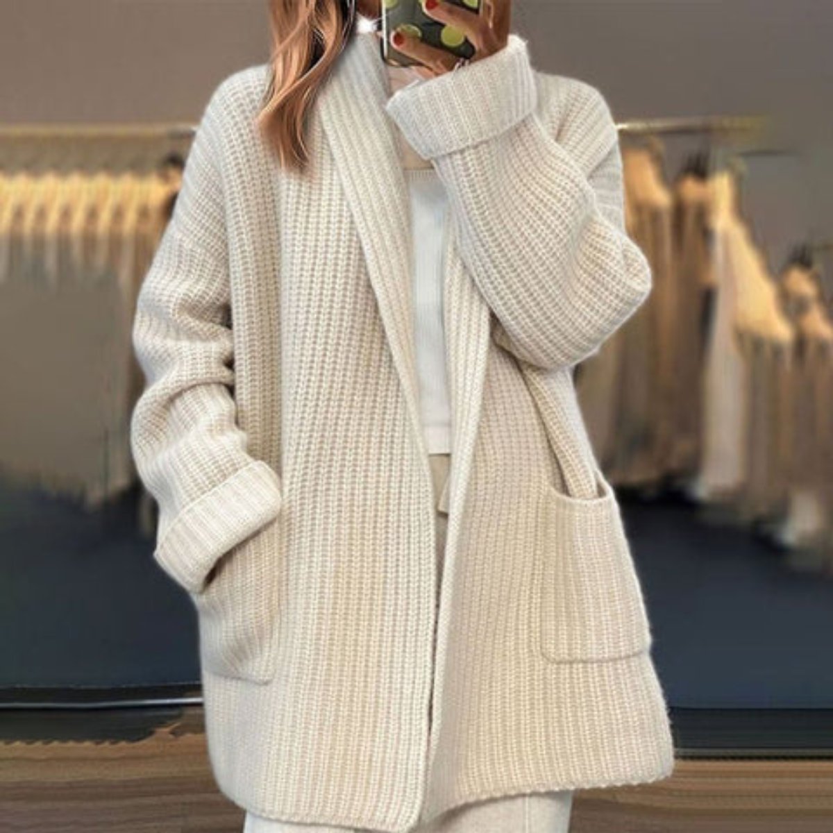 Cozy Oversized Knit Cardigan for Women with Scarf Collar Long Sleeve Open Front Chunky Style
