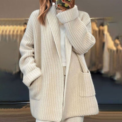 Cozy Oversized Knit Cardigan for Women with Scarf Collar Long Sleeve Open Front Chunky Style