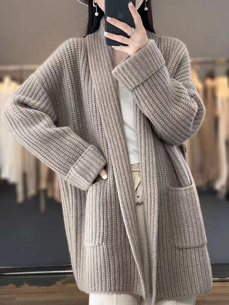 Cozy Oversized Knit Cardigan for Women with Scarf Collar Long Sleeve Open Front Chunky Style