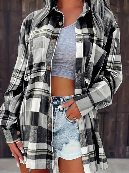 Lily | Women's Oversized Plaid Flannel Long Sleeve Button-Up Shirt