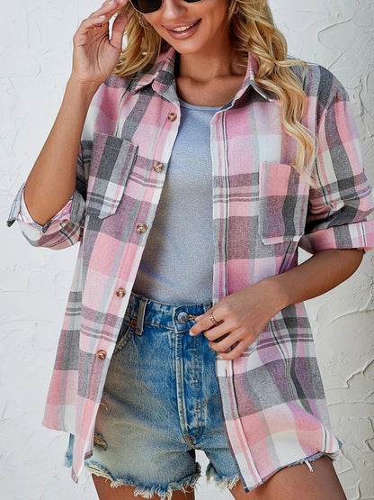 Lily | Women's Oversized Plaid Flannel Long Sleeve Button-Up Shirt
