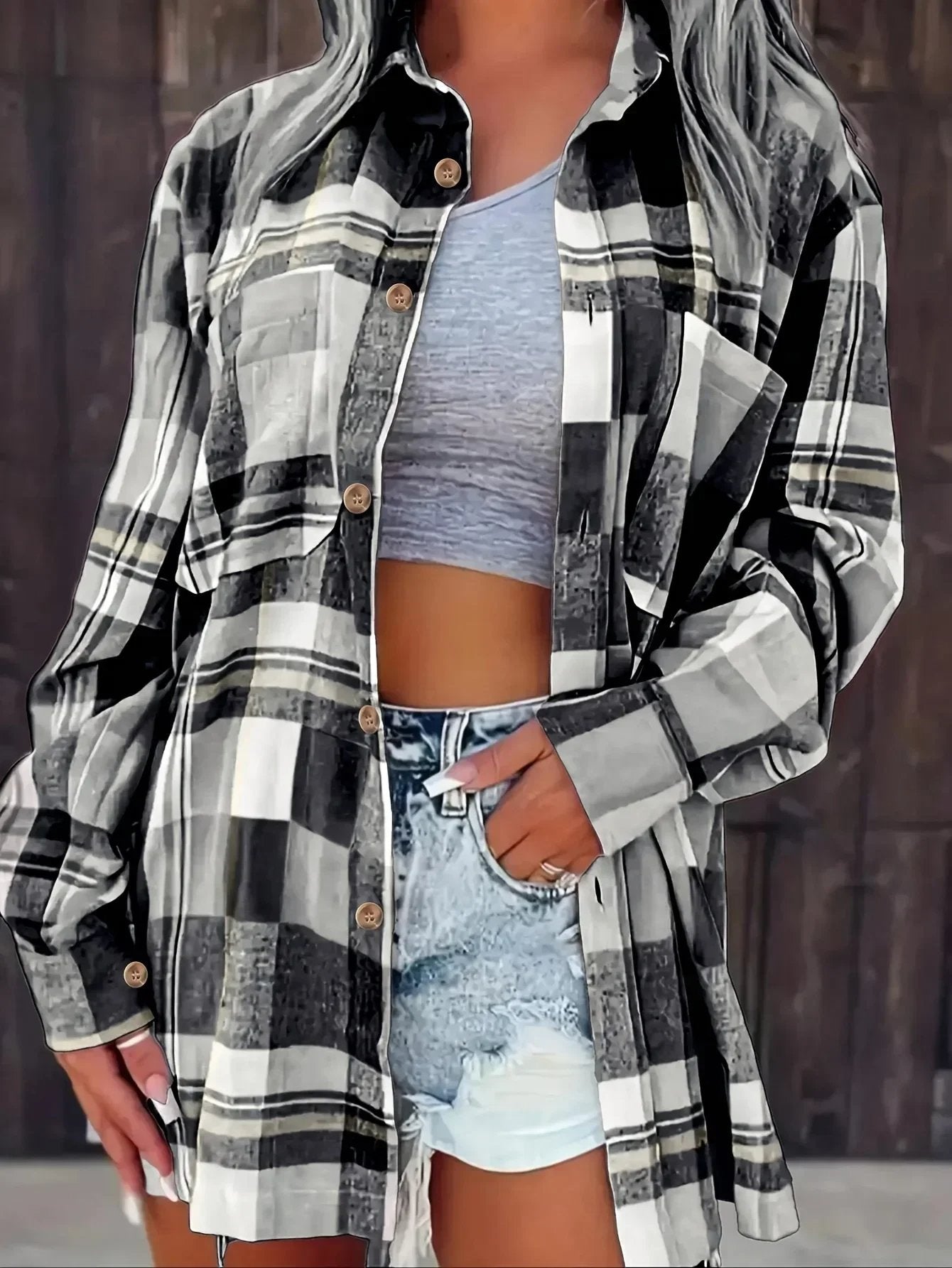 Effortless Plaid Flannel Cardigan Sweater for Women with Open Front Oversized Long Sleeve Shirt