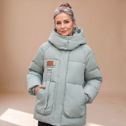 Cozy Black Puffer Jacket for Women with Hooded Collar Zip Up Quilted Oversized Winter Style