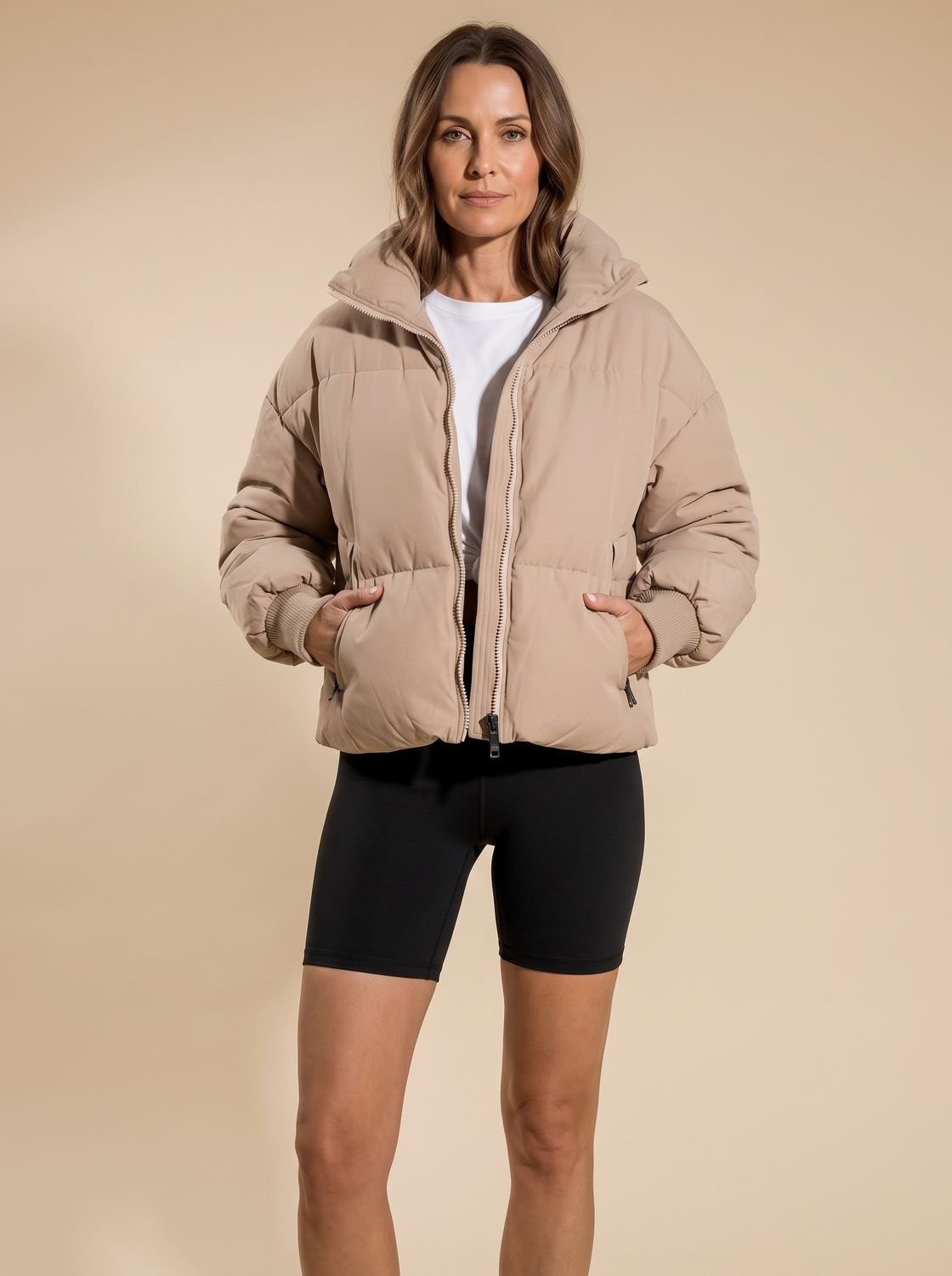 Cozy Oversized Puffer Jacket for Women with Stand Collar Long Sleeve Quilted Zip Winter Style