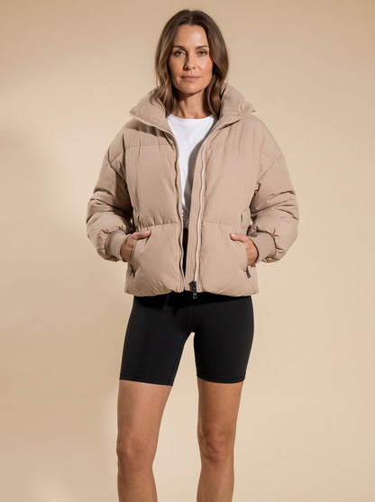 Cozy Oversized Puffer Jacket for Women with Stand Collar Long Sleeve Quilted Zip Winter Style