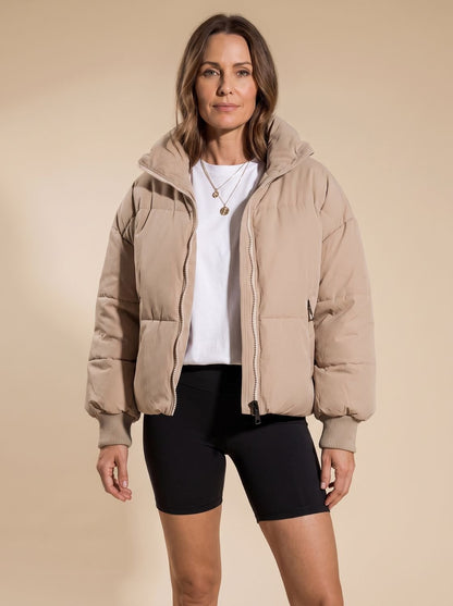 Cozy Oversized Puffer Jacket for Women with Stand Collar Long Sleeve Quilted Zip Winter Style