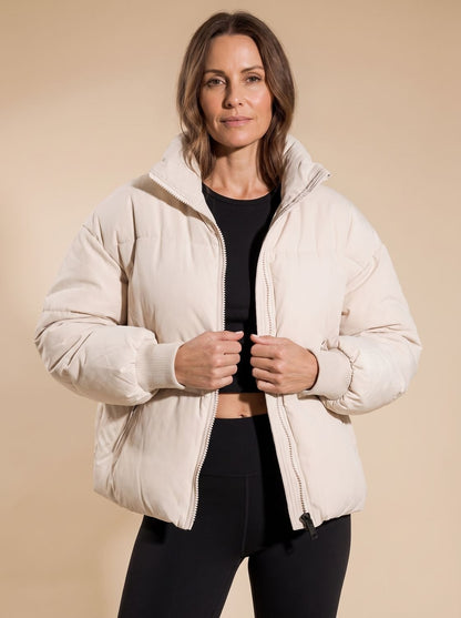 Cozy Oversized Puffer Jacket for Women with Stand Collar Long Sleeve Quilted Zip Winter Style