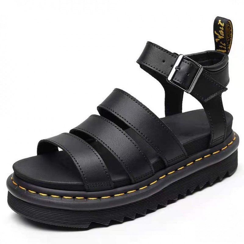 Comfortable Platform Sandals for Women with Chunky Sole Strappy Buckle Style