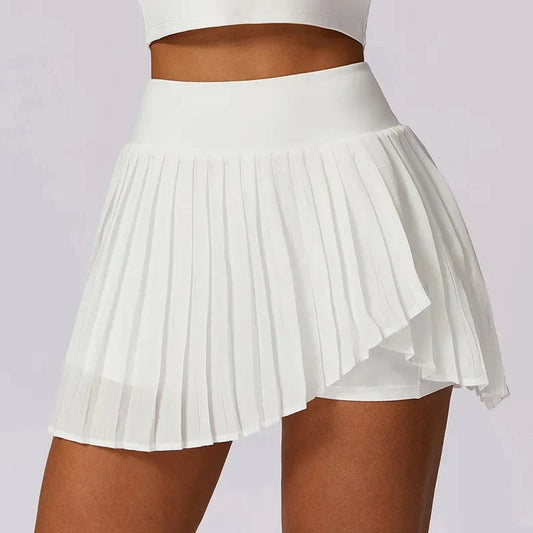 Stylish White Pleated Mini Skirt for Women with High Waist Layered Flowy Tennis Style