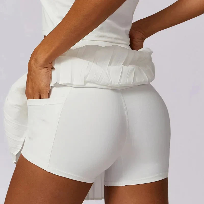 Stylish White Pleated Mini Skirt for Women with High Waist Layered Flowy Tennis Style