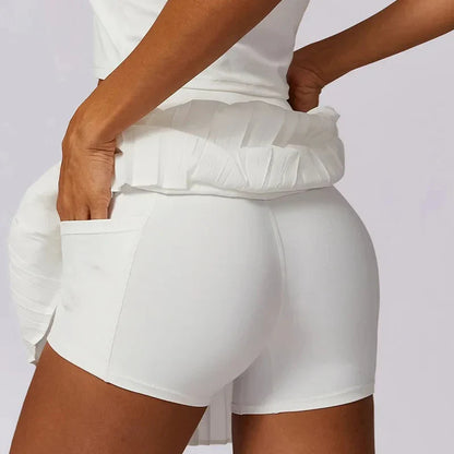 Stylish White Pleated Mini Skirt for Women with High Waist Layered Flowy Tennis Style