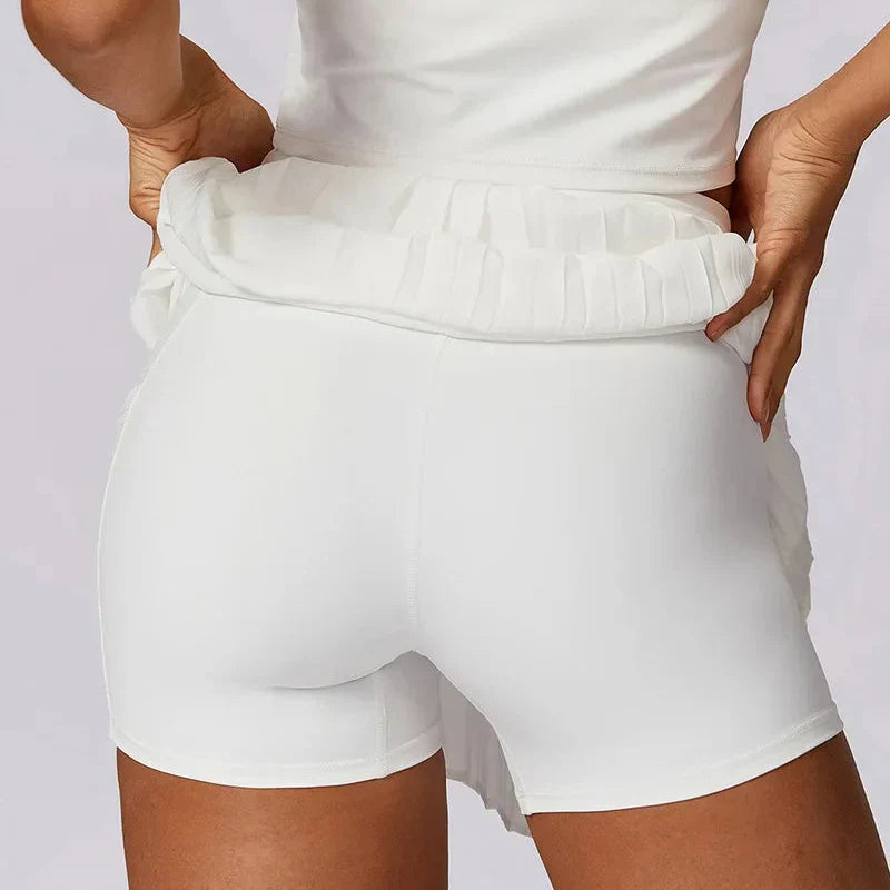 Stylish White Pleated Mini Skirt for Women with High Waist Layered Flowy Tennis Style
