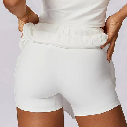 Stylish White Pleated Mini Skirt for Women with High Waist Layered Flowy Tennis Style