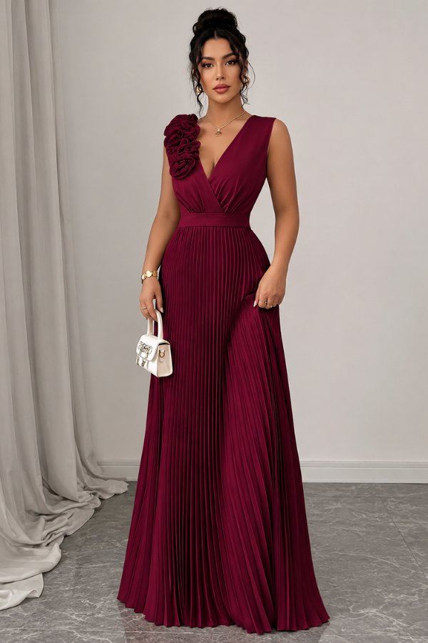 Elegant Evening Dresses for Women with Floral Applique Pleated Formal Wedding Guest Style