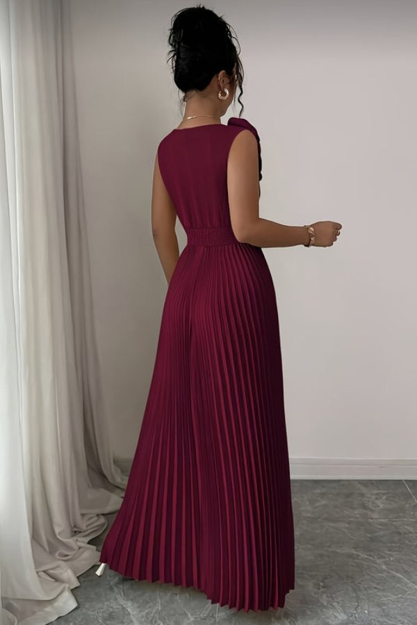Elegant Evening Dresses for Women with Floral Applique Pleated Formal Wedding Guest Style