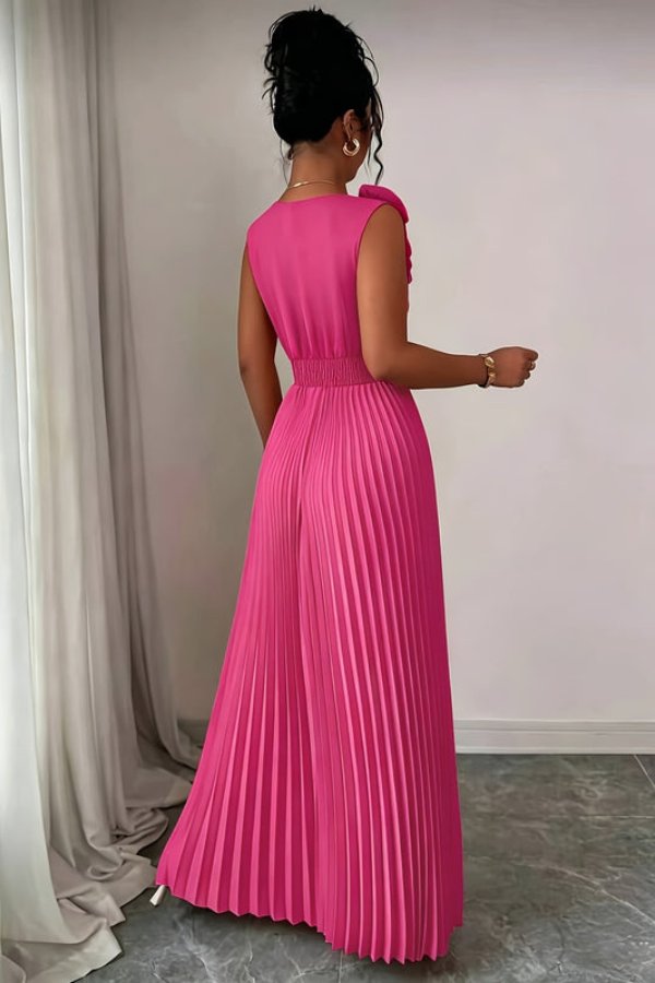 Elegant Evening Dresses for Women with Floral Applique Pleated Formal Wedding Guest Style