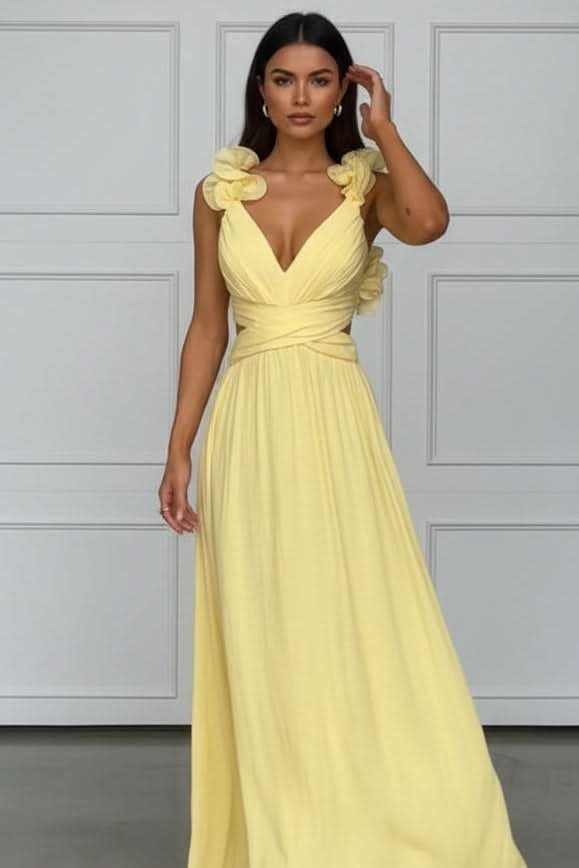 Elegant Evening Dresses for Women with Floral Applique Pleated Formal Wedding Guest Style
