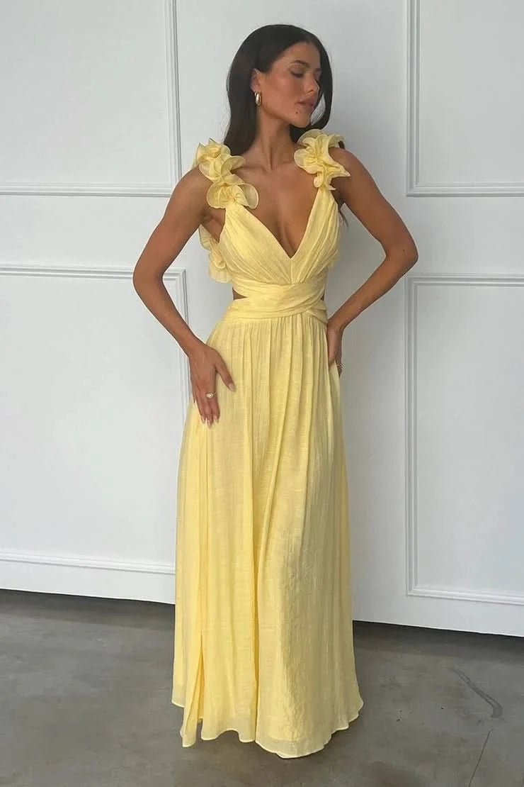 Elegant Evening Dresses for Women with Floral Applique Pleated Formal Wedding Guest Style