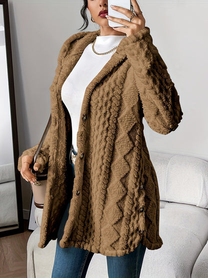 Comfortable Cardigan Sweater for Women with Plush Hooded Button-Front Long Style