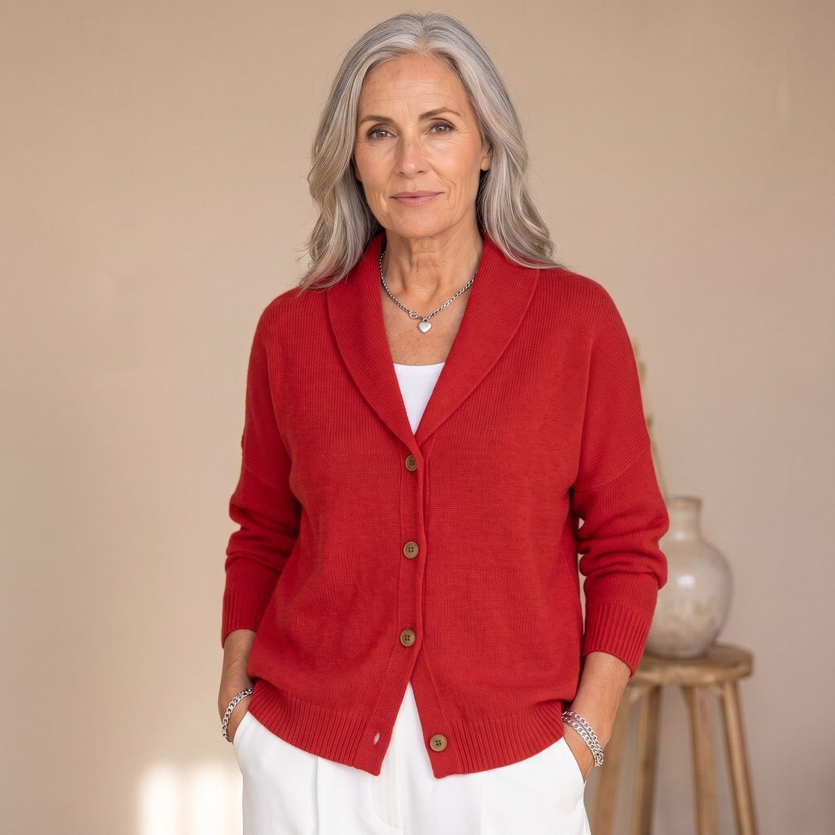 Cozy Blue Knit Cardigan Sweater for Women with Polo Collar Button Front Long Sleeve Oversized Style