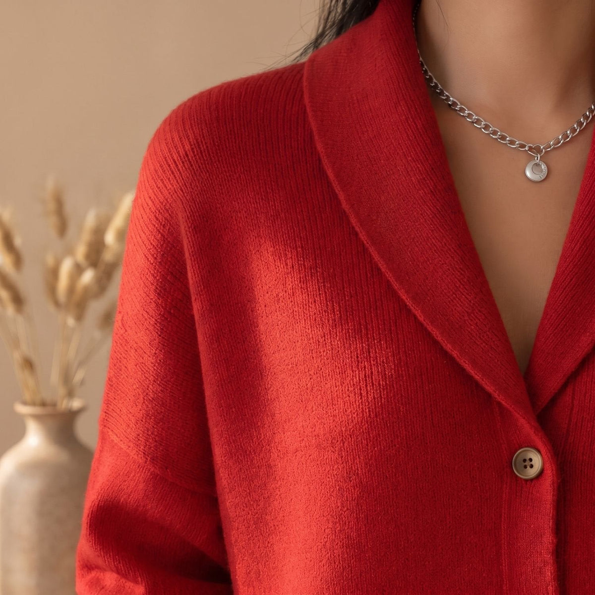 Cozy Blue Knit Cardigan Sweater for Women with Polo Collar Button Front Long Sleeve Oversized Style