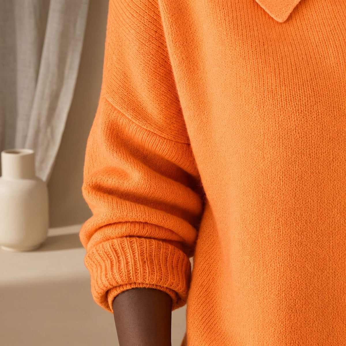 Cozy Blue Knit Cardigan Sweater for Women with Polo Collar Button Front Long Sleeve Oversized Style