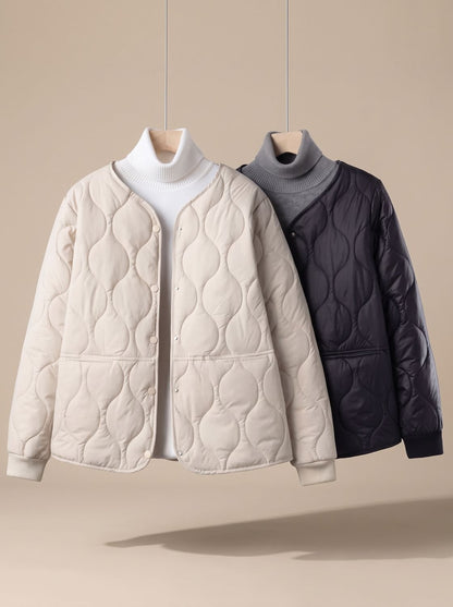 Sophia | Women's Quilted Cotton-Padded V-Neck Snap-Button Jacket