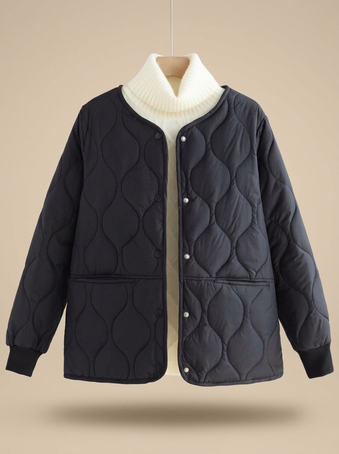 Sophia | Women's Quilted Cotton-Padded V-Neck Snap-Button Jacket