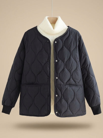Sophia | Women's Quilted Cotton-Padded V-Neck Snap-Button Jacket