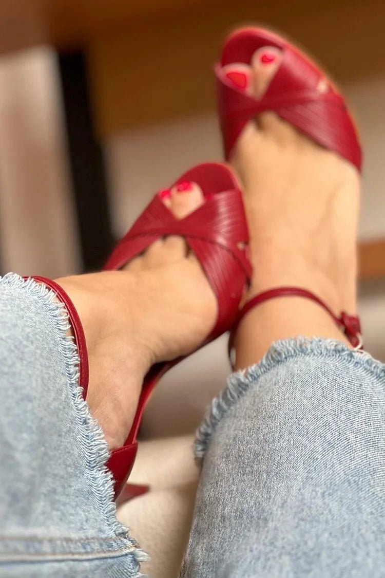 Elegant Red Stiletto Heel Sandals for Women with Ankle Strap Comfortable Sandals
