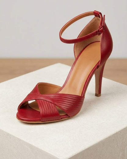 Elegant Red Stiletto Heel Sandals for Women with Ankle Strap Comfortable Sandals