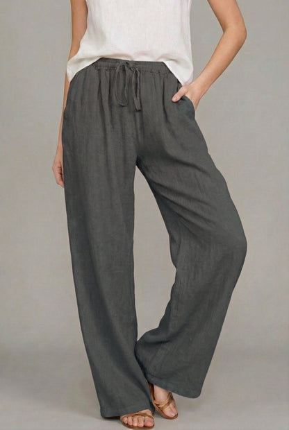 Effortless Linen Wide Leg Pants for Women with High Waist Drawstring