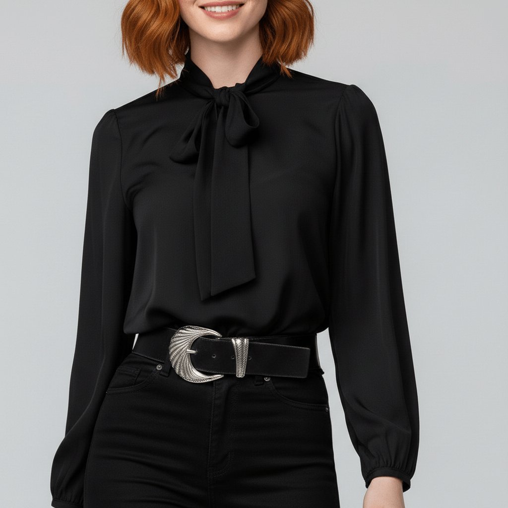 Effortless Blouses for Women with Bow Tie Neck Long Sleeve Relaxed Fit