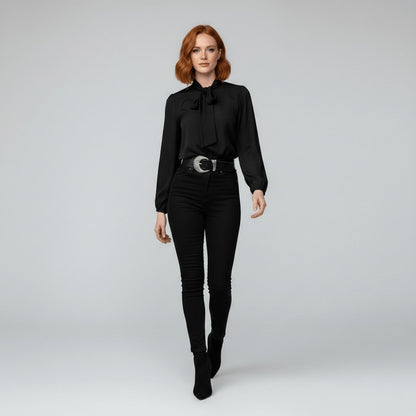 Effortless Blouses for Women with Bow Tie Neck Long Sleeve Relaxed Fit