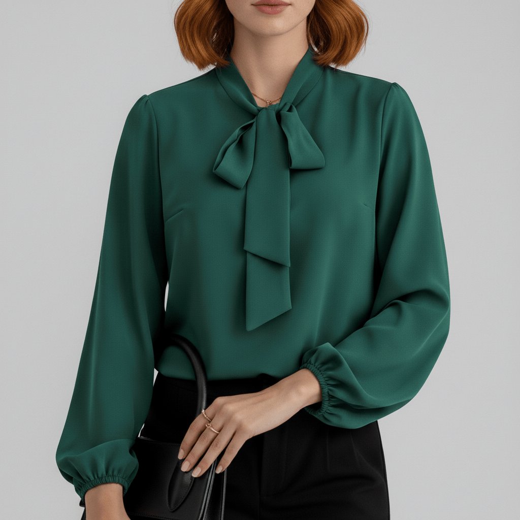 Effortless Blouses for Women with Bow Tie Neck Long Sleeve Relaxed Fit