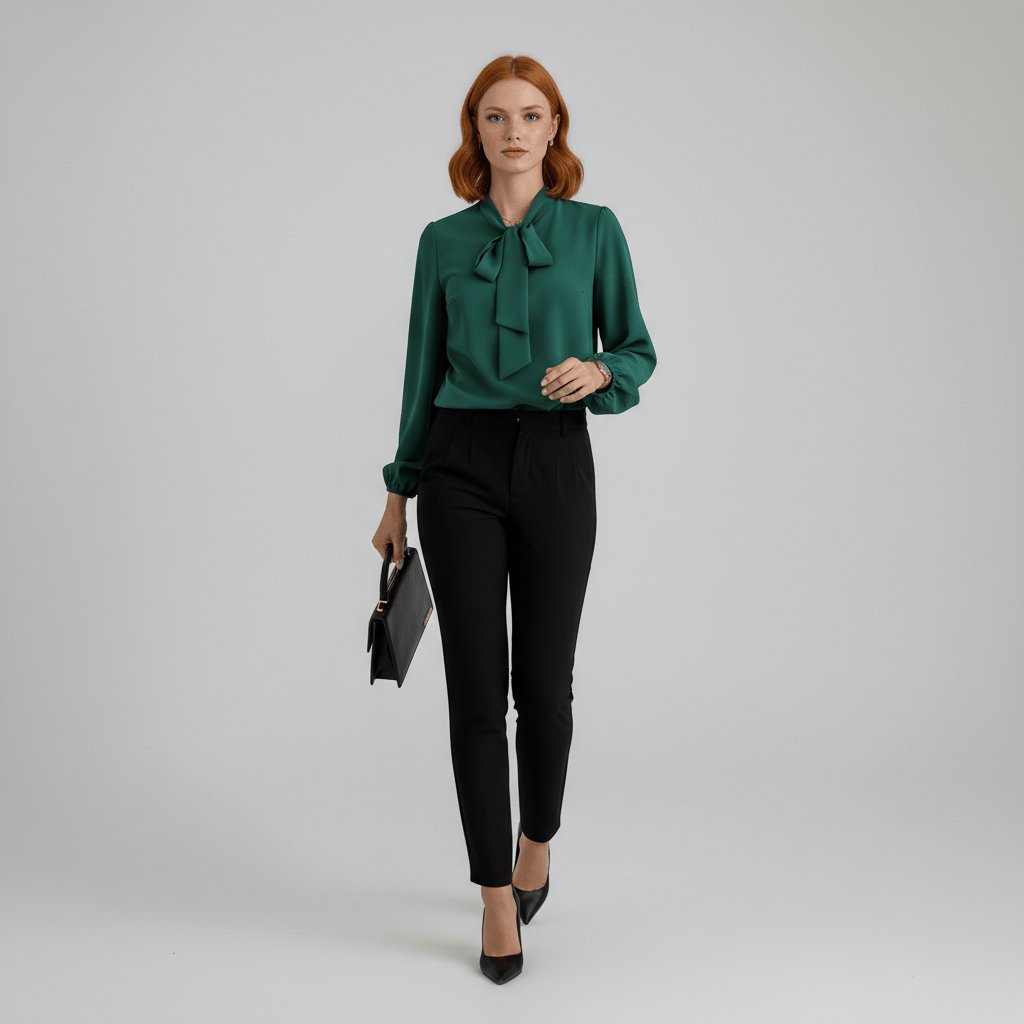 Effortless Blouses for Women with Bow Tie Neck Long Sleeve Relaxed Fit