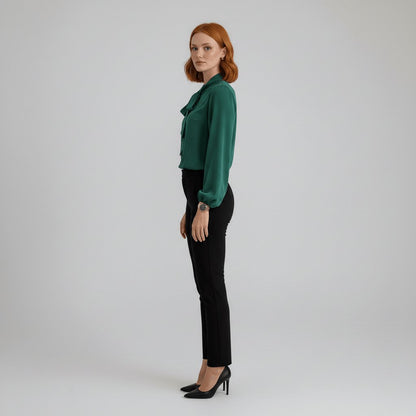 Effortless Blouses for Women with Bow Tie Neck Long Sleeve Relaxed Fit