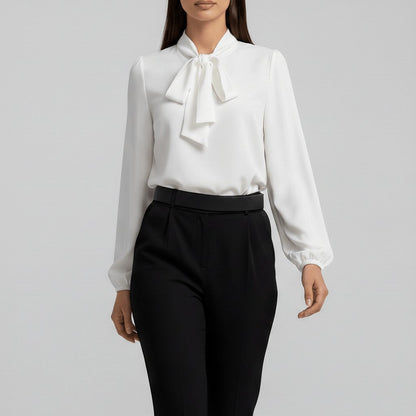 Effortless Blouses for Women with Bow Tie Neck Long Sleeve Relaxed Fit