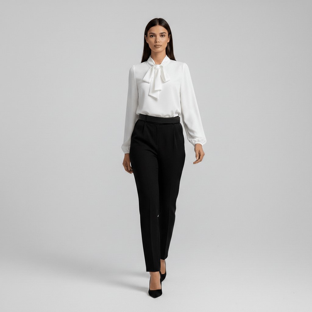 Effortless Blouses for Women with Bow Tie Neck Long Sleeve Relaxed Fit