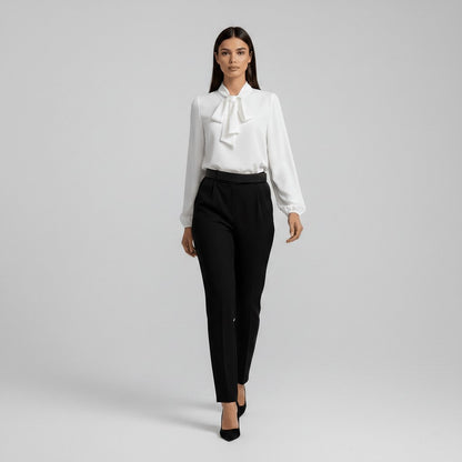 Effortless Blouses for Women with Bow Tie Neck Long Sleeve Relaxed Fit