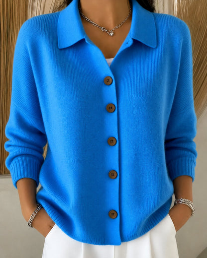 Effortless Cardigan Sweater for Women with Polo Collar Button Front Knit Style