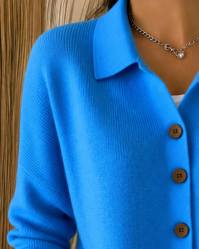 Effortless Cardigan Sweater for Women with Polo Collar Button Front Knit Style