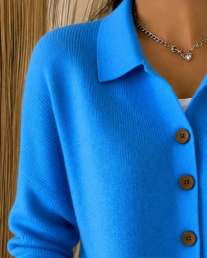 Effortless Cardigan Sweater for Women with Polo Collar Button Front Knit Style